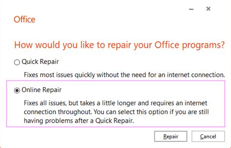 Repair an Office application .